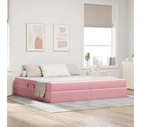 QUAHEAS Lit de rangement, en velours, rose, 200 x 200 cm, avec matelas, élévateur latéral hydraulique, cadre en métal, pour chambre à coucher, lit double peu encombrant