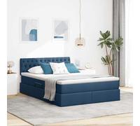 QUAHEAS Lit de rangement moderne avec matelas, bleu, 140 x 190 cm, matériau dérivé du bois, cadre en métal, climat hydraulique, tête de lit en polyester, pour chambre à coucher