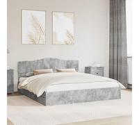 QUAHEAS Lit de rangement moderne en béton gris 200 x 200 cm, cadre de lit en bois avec tiroirs, lit impérial pour couple, avec sommier à lattes, durable et facile d'entretien