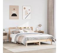 QUAHEAS Lit en bois massif 150 x 200 cm en bois de pin non traité, cadre de lit stable avec tête de lit et étagères pratiques, idéal pour un sommeil réparateur