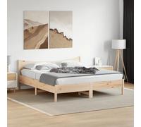 QUAHEAS Lit en bois massif 200 x 200 cm en pin non traité, avec tête de lit, lattes de contreplaqué robuste, cadre de lit stable pour chambre à coucher, sans matelas