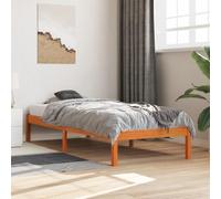 QUAHEAS Lit en bois massif 75 x 190 cm, pin marron cire, cadre en bois stable, plate-forme, sans matelas, pour un sommeil réparateur