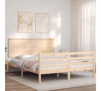 QUAHEAS Lit en bois massif avec tête de lit, 160 x 200 cm, en bois de pin non traité, cadre de lit stable pour chambre à coucher, lit plate-forme robuste pour un sommeil réparateur