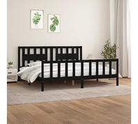 QUAHEAS Lit en bois massif avec tête de lit, noir, 200 x 200 cm, cadre de lit robuste, dossier confortable, montage facile, pour chambre à coucher