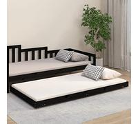 QUAHEAS Lit en bois massif noir 100 x 200 cm - Cadre de lit robuste sans tête de lit - Lit simple coulissant pour chambre d'amis, cadre en bois solide
