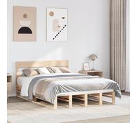 QUAHEAS Lit en bois massif sans matelas 135 x 190 cm - Cadre de lit en pin avec tête de lit - Lit plateforme robuste pour chambre à coucher - Design naturel