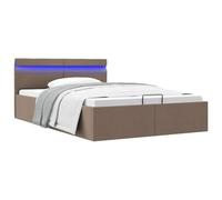 QUAHEAS Lit hydraulique avec coffre de lit, tissu taupe, 140 x 200 cm, éclairage LED, espace de rangement, vérin à gaz, design moderne pour chambre à coucher