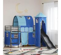 QUAHEAS Lit loft pour enfant, noir et bleu, 90 x 190 cm, cadre en métal avec toboggan, rideaux, tour et arche, lit de jeu pour chambre d'enfant