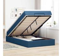 QUAHEAS Lit ottoman avec matelas, bleu, 120 x 190 cm, housse en tissu, espace de rangement, mécanisme de levage hydraulique, matelas à ressorts ensachés, surmatelas