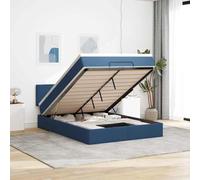QUAHEAS Lit ottoman avec matelas, bleu, 140 x 190 cm, housse en tissu, ressorts ensachés, grand espace de rangement, mécanisme de levage hydraulique, surmatelas inclus