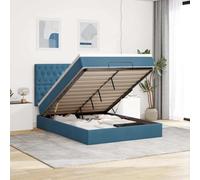 QUAHEAS Lit ottoman avec matelas, bleu foncé, 140 x 190 cm, en velours, espace de rangement, cadre de lit avec tête de lit, matelas à ressorts ensachés et surmatelas, mécanisme de levage hydraulique