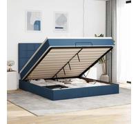 QUAHEAS Lit ottoman avec matelas, éclairage LED et grand espace de rangement, 180 x 200 cm, tissu bleu, lit capitonné avec tête de lit et matelas à ressorts ensachés