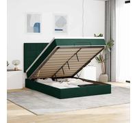 QUAHEAS Lit ottoman avec matelas et LED, vert foncé, 140 x 190 cm, housse en velours, grand espace de rangement, ressorts ensachés, éclairage LED réglable pour chambre à coucher