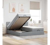 QUAHEAS Lit ottoman avec matelas gris clair, 160 x 200 cm, en tissu, lit de rangement avec tête de lit, matelas à ressorts ensachés, surmatelas, lit double pour chambre à coucher