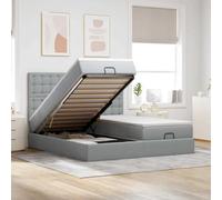 QUAHEAS Lit ottoman avec matelas gris clair, 180 x 200 cm, housse en tissu, ressorts ensachés, grand espace de rangement, mécanisme de levage hydraulique, surmatelas inclus, lit double