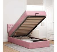 QUAHEAS Lit ottoman avec matelas rose, 80 x 200 cm, en velours, espace de rangement sous le lit, ressorts ensachés, tête de lit, mécanisme de levage hydraulique, surface douce