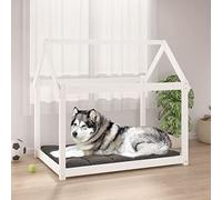 QUAHEAS Lit pour chien en pin massif blanc 111 x 80 x 100 cm avec coussin antidérapant, housse lavable, matelas doux pour les articulations et espace de couchage confortable pour animaux de compagnie