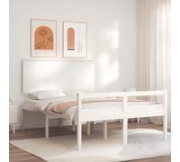 QUAHEAS Lit pour personnes âgées, 140 x 190 cm, blanc, en bois de pin massif, hauteur d'assise surélevée, avec tête de lit, grand espace de rangement, cadre de lit stable