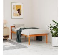 QUAHEAS Lit pour personnes âgées marron cire, 75 x 190 cm, pin massif, entrée surélevée, avec tête de lit, cadre de lit robuste