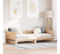 QUAHEAS Lit Pull-Out de Jour Marron en Bois Massif de Pin 203,5 x 184 x 56,5 cm avec Sommier Gigogne et Structure Plateforme pour Chambre Adulte Enfant Invité Studio