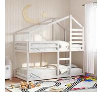 QUAHEAS Lit superposé en Bois de pin Massif Blanc 80x200 cm avec sommier à Lattes, Cadre Robuste et Toit de lit pour Chambre Enfant, Compact et Fonctionnel pour Espace limité