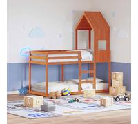 QUAHEAS Lit superposé en Bois Massif Cire Marron 90x190 cm avec Toit et Garde-Corps pour Chambre d'enfant ou ado Espace limité