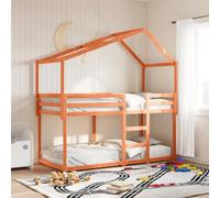 QUAHEAS Lit superposé en Bois Massif pin Cire Marron 80x200 cm avec Toit et sommier à Lattes pour Chambre Enfant ado garçon Fille, Structure compacte avec Porte latérale Ouverte pour Espace limité
