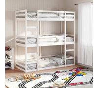 QUAHEAS Lit superposé triple blanc, 75 x 190 cm, en pin massif, cadre de lit robuste, pour chambre d'enfant, design peu encombrant