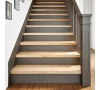QUAHEAS Lot de 16 marches d'escalier en chêne massif non traité - 100 x 25 x 2 cm - Tapis d'escalier antidérapant - Isolation acoustique - Protection contre les rayures - Pour escaliers en bois