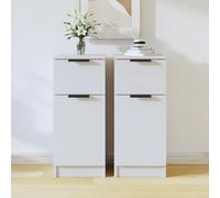 QUAHEAS Lot de 2 buffets en bois blanc 30 x 30 x 70 cm avec tiroir et porte, buffet polyvalent avec espace de rangement, idéal comme buffet de cuisine ou armoire à manger