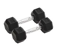 QUAHEAS Lot de 2 haltères courtes de 10 kg en fonte avec revêtement en caoutchouc - Poignée moletée hexagonale - Design anti-roulement - Entraînement de musculation à la maison - Gym - Musculation
