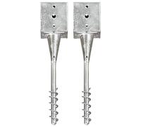QUAHEAS Lot de 2 piquets argentés - 12 x 12 x 56 cm - En acier galvanisé - Avec trous pré-percés - Support de poteau stable pour jardin, clôture, pergola, terrasse, fixation anti-tempête
