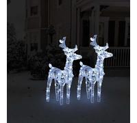 QUAHEAS Lot de 2 rennes LED en acrylique blanc froid avec 80 LED - 18 x 8,5 x 55 cm - Résistant aux intempéries - Pour jardin, terrasse, balcon, éclairage de Noël avec 8 effets de lumière et port USB