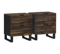 QUAHEAS Lot de 2 tables de chevet en noyer massif d'acacia - 40 x 33 x 46 cm - Table d'appoint durable avec tiroir - Table de chevet rustique pour chambre à coucher