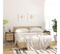 QUAHEAS Lot de 2 tables de chevet en pin massif noir et rotin naturel, 40 x 30 x 50 cm, avec tiroir et compartiment, design scandinave, table d'appoint pour chambre à coucher