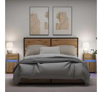 QUAHEAS Lot de 2 tables de chevet LED - Chêne artisanal - 38 x 34 x 61 cm - Table d'appoint moderne avec tiroir et espace de rangement - Éclairage d'ambiance pour chambre à coucher