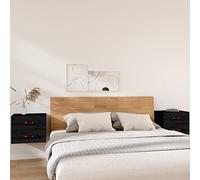 QUAHEAS Lot de 2 tables de chevet murales en pin massif - 50 x 36 x 40 cm - Design flottant - Rangement peu encombrant pour chambre à coucher et salon - Noir