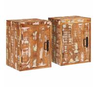 QUAHEAS Lot de 2 tables de chevet rustiques en bois massif recyclé avec espace de rangement pour chambre à coucher - Marron - 35 x 33 x 48 cm