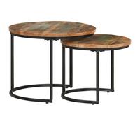 QUAHEAS Lot de 2 tables gigognes rondes en bois massif recyclé et bois de manguier pour salon et couloir