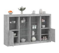 QUAHEAS Lot de 3 buffets avec lumières LED en bois gris béton, avec beaucoup d'espace de rangement et port USB pour salon, salle à manger, buffets modernes et meubles de cuisine