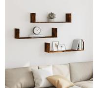 QUAHEAS Lot de 3 étagères murales en bois de chêne fumé 80 x 18 x 18 cm flottantes durables et peu encombrantes pour salon, cuisine, chambre à coucher, bureau, à fixer au mur