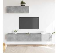 QUAHEAS Lot de 3 meubles TV gris béton en bois 100 x 30 x 30 cm avec beaucoup d'espace de rangement, montage mural, idéal comme meuble TV, meuble bas, buffet pour salon et coin jeu