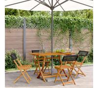QUAHEAS Lot de 4 chaises de jardin pliantes, noires, en polyrotin et bois d'acacia, robustes, résistantes aux intempéries, 41 x 52,5 x 80 cm, pour terrasse, balcon, jardin, chaises d'extérieur