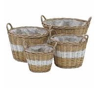 QUAHEAS Lot de 4 jardinières surélevées en osier avec doublure en polyéthylène, pots de fleurs de différentes tailles pour jardin, balcon, terrasse, jardinière rustique avec drainage et réservoir