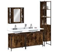 QUAHEAS Lot de 4 meubles de salle de bain, en bois de chêne fumé, 60 x 16 x 60 cm, armoire miroir, espace de rangement, pieds réglables, pour salle de bain