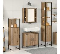 QUAHEAS Lot de 4 meubles de salle de bain modernes marron 33 x 33 x 185,5 cm en bois avec étagère, espace de rangement, pour salles de bains contemporaines