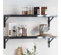 QUAHEAS Lot de 4 supports d'étagère, 23,5 x 2,5 x 15,5 cm, en acier inoxydable, noirs, pour étagères flottantes, charge lourde jusqu'à 50 kg, idéal pour cuisine, garage, bureau