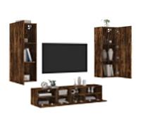 QUAHEAS Lot de 5 meubles de salon en chêne fumé - Meuble TV bas avec tiroir et porte - Espace de rangement pour salon, chambre à coucher, coin de jeu