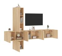 QUAHEAS Lot de 5 meubles de salon en chêne Sonoma avec meuble TV bas, étagère, buffet, commode, armoire pour salon, chambre à coucher, coin de jeu, espace de rangement et surface de rangement