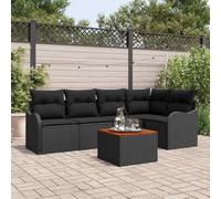 QUAHEAS Lot de 6 canapés de jardin avec coussins en polyrotin noir, modulaire, résistants aux UV et aux intempéries, pour balcon et jardin, 5 places